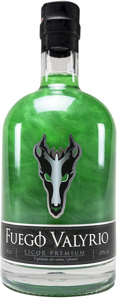 Licor Fuego Valyrio 70 cl. de color verde intenso. Te hipnotiza